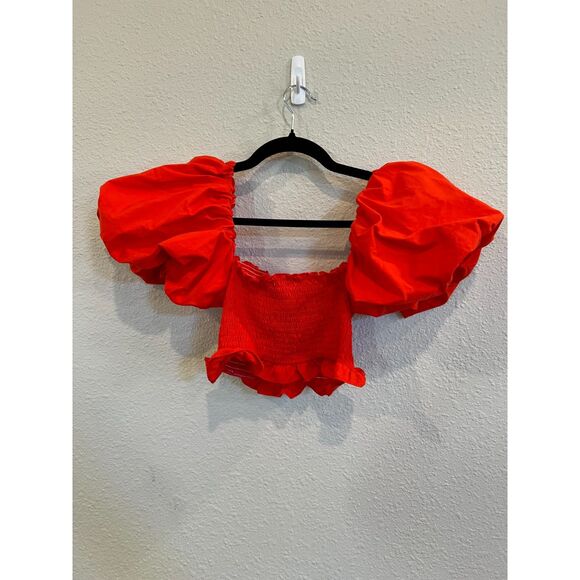 Zara Tops - Zara womens red puff sleeve smocked crop top size small a954